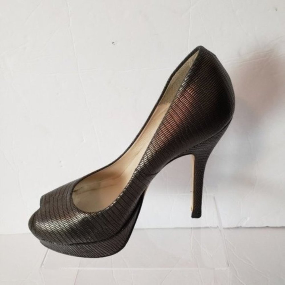 LK Bennett Metallic Black Textured Peep-Toe Platform Pumps